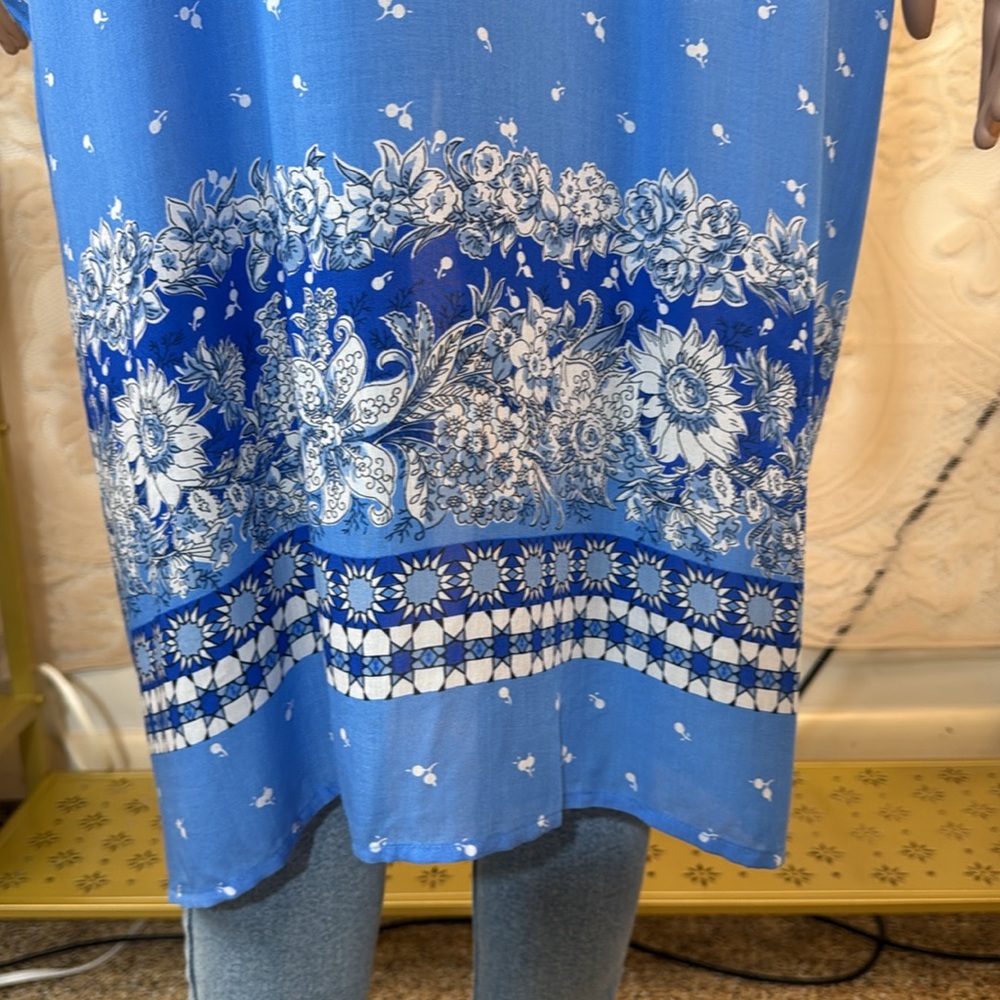 LOFT Blue White Trellis Boho Kimono Duster Open‎ Front Cover Up – XS/S - Picture 5 of 7